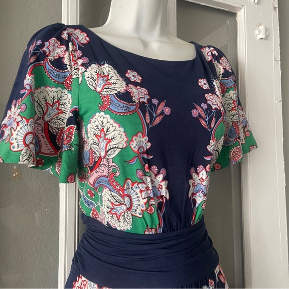 Boden Navy and Green Floral Midi Dress - Picture 8 of 10